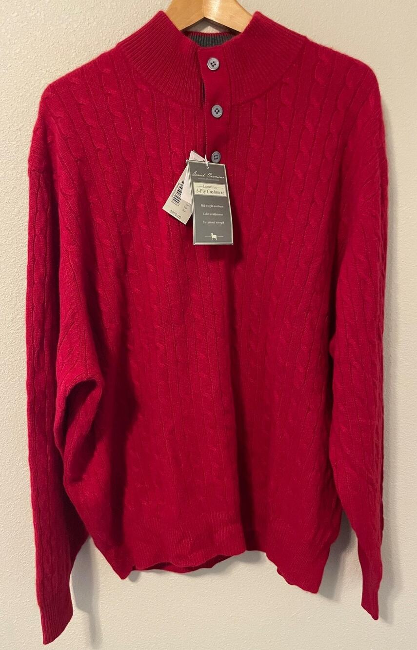 Daniel Cremieux Sweater Mens 2XL Red Cable Knit 3 Ply Cashmere NEW MSRP 295